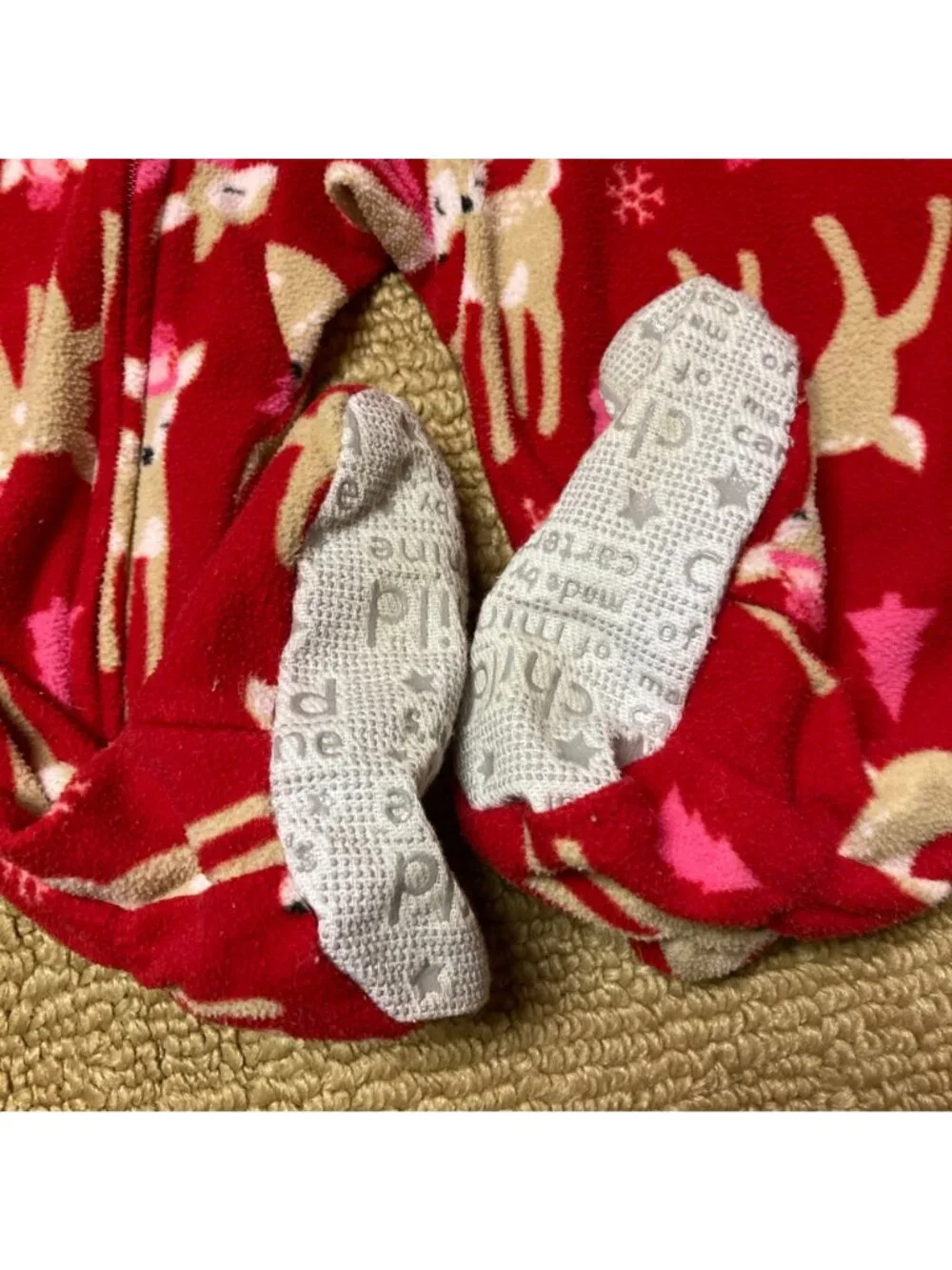 Child Of Mine By Carters 18M Red Fleece Footed Pajamas Reindeer Snowflake Print